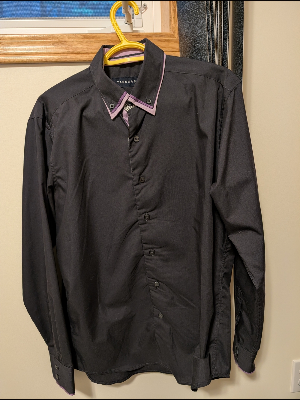 Tarocash Gray Button-Down Shirt with Lilac Trim